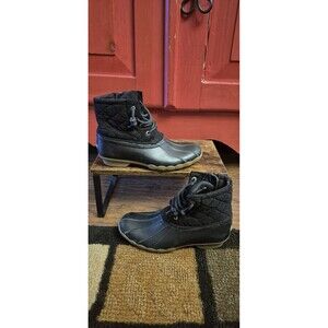 Sperry Saltwater Size 3 Girls Duck Boots Black Quilted Barely Worn Side Zip EUC